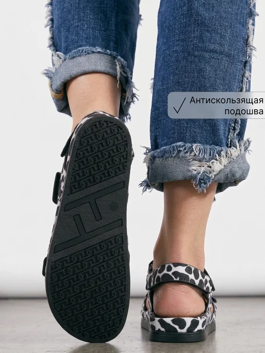 T.TACCARDI Сандалии женские летние на платформе коровий принт, черный, фото 4