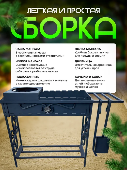 ЖАРЬ-ПАРЬ! Мангал складной многоразовый для дачи гриль и барбекю 4мм, черный, фото 3