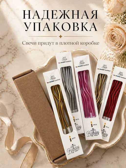 Малиновый Шмель Свечи для торта длинные 12 штук, желтый, фото 2