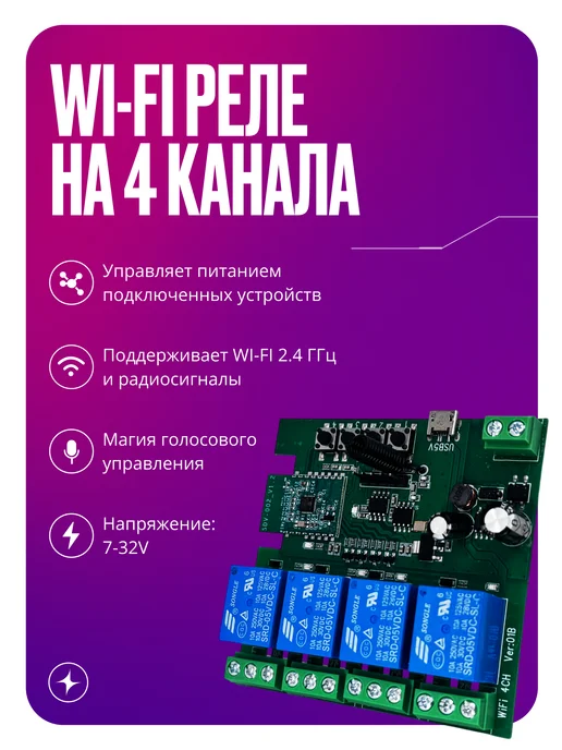 Izba Tech Умное реле 4 в 1 с WIFI + RF 7-32v, вариант