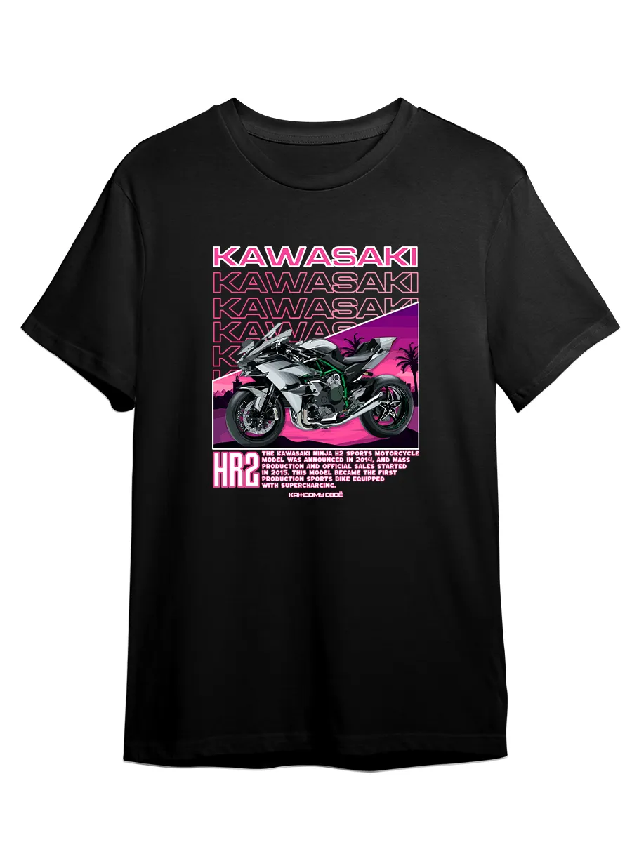Футболка Мотоцикл Kawasaki Ретро Спорт Байкер Графика