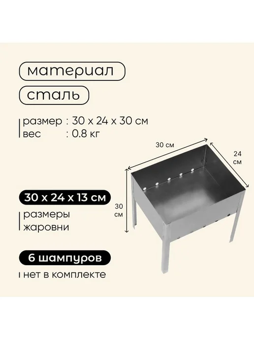 Maclay Мангал «Мини», без шампуров, 30×24×24 см, металлический, раз, 30x24x30 см, фото 3