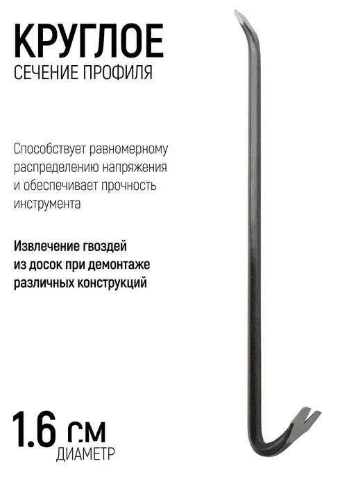 FIT FINCH INDUSTRIAL TOOLS FIT Гвоздодер 600 х 16 мм монтировка W2, 600x16 мм, фото 3