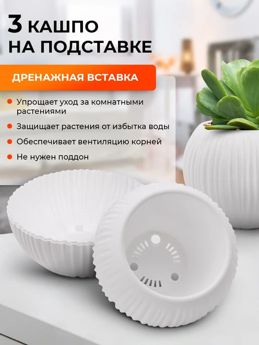 La Decoro Набор кашпо для суккулентов и кактусов на подставке 3 шт, 3 шт, фото 3