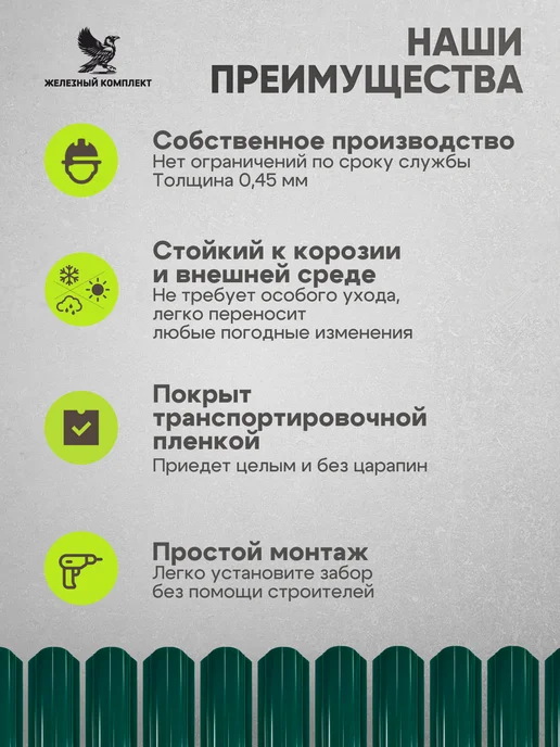 Железный комплект Штакетник металлический для забора 1,2 м. 100мм (50 штук), 1,2 м, фото 2
