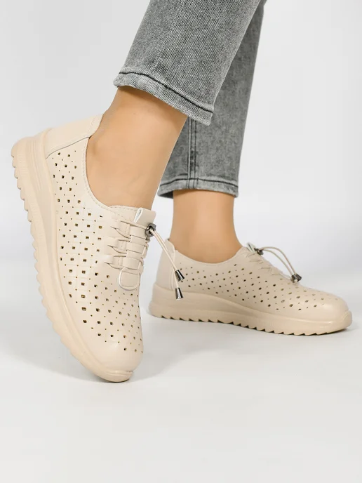 VALLIDA SHOES Туфли на широкую ногу с перфорацией, бежевый, фото 2