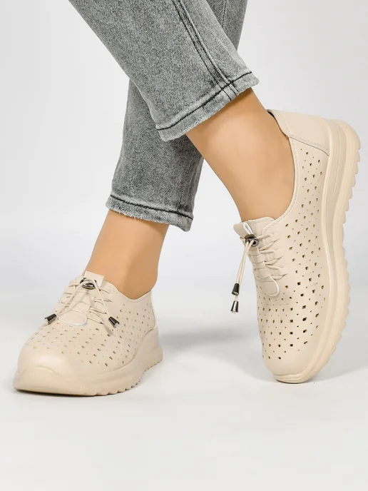 VALLIDA SHOES Туфли на широкую ногу с перфорацией, бежевый, фото 3