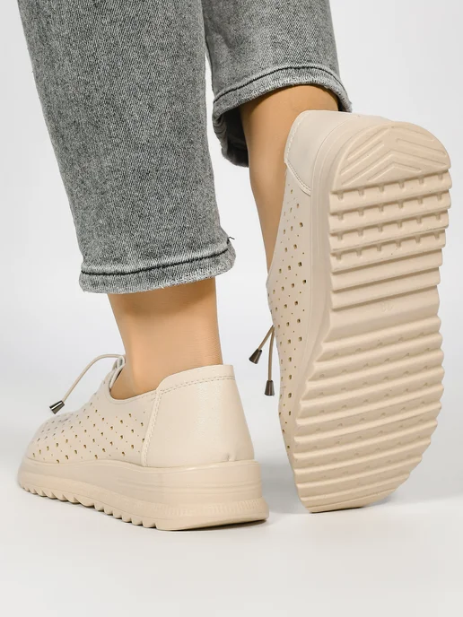VALLIDA SHOES Туфли на широкую ногу с перфорацией, бежевый, фото 5