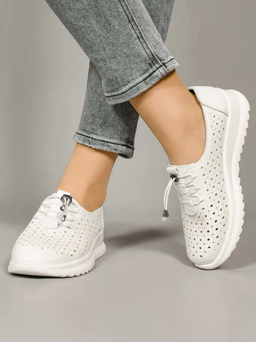 VALLIDA SHOES Туфли на широкую ногу с перфорацией, белый, фото 2