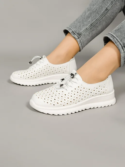 VALLIDA SHOES Туфли на широкую ногу с перфорацией, белый, фото 3