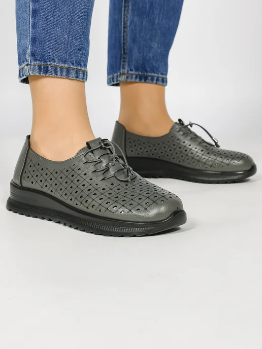 VALLIDA SHOES Туфли на широкую ногу с перфорацией, серый, фото 2