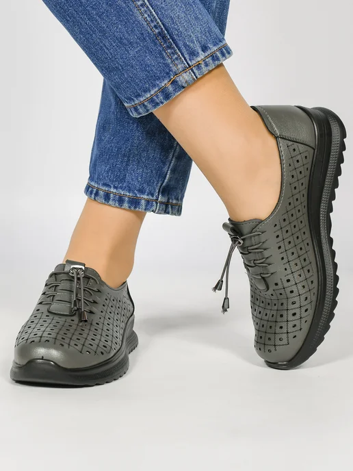 VALLIDA SHOES Туфли на широкую ногу с перфорацией, серый, фото 3