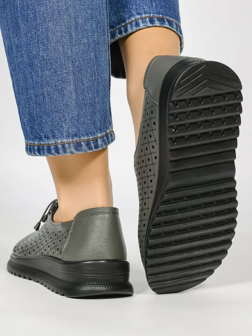 VALLIDA SHOES Туфли на широкую ногу с перфорацией, серый, фото 5