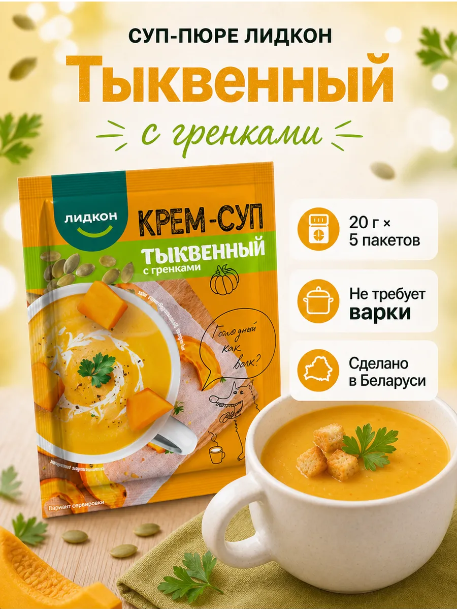 Крем-суп тыквенный с гренками не требующего варки