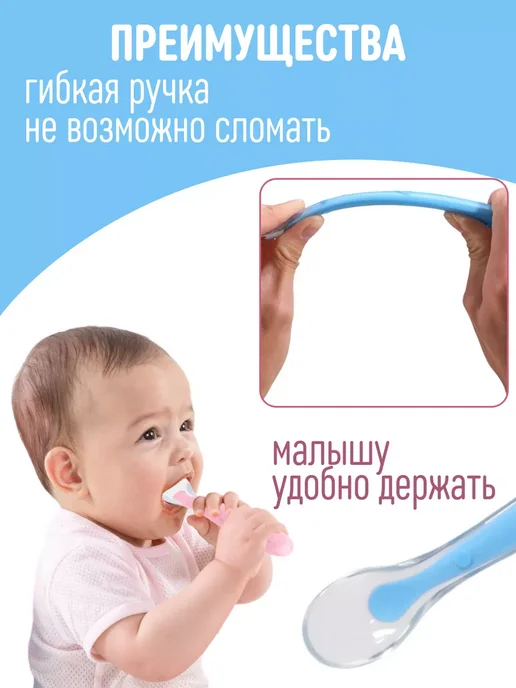 Ложка для прикорма силиконовая детская обучающая, синий, фото 2