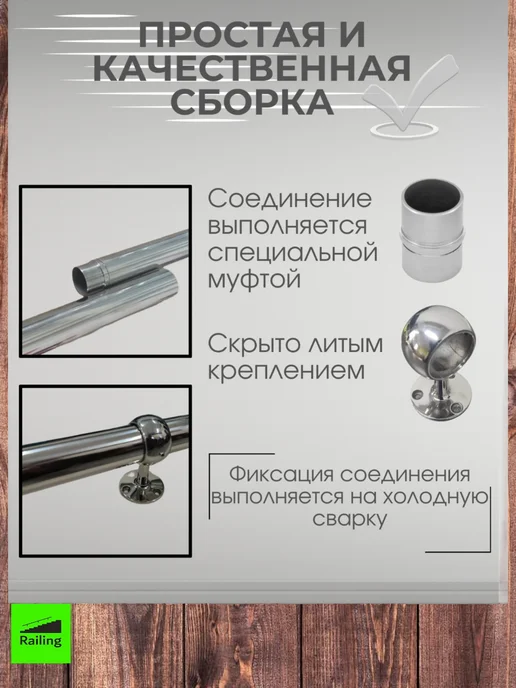Railing Поручень пристенный из нержавеющей стали, вариант, фото 3