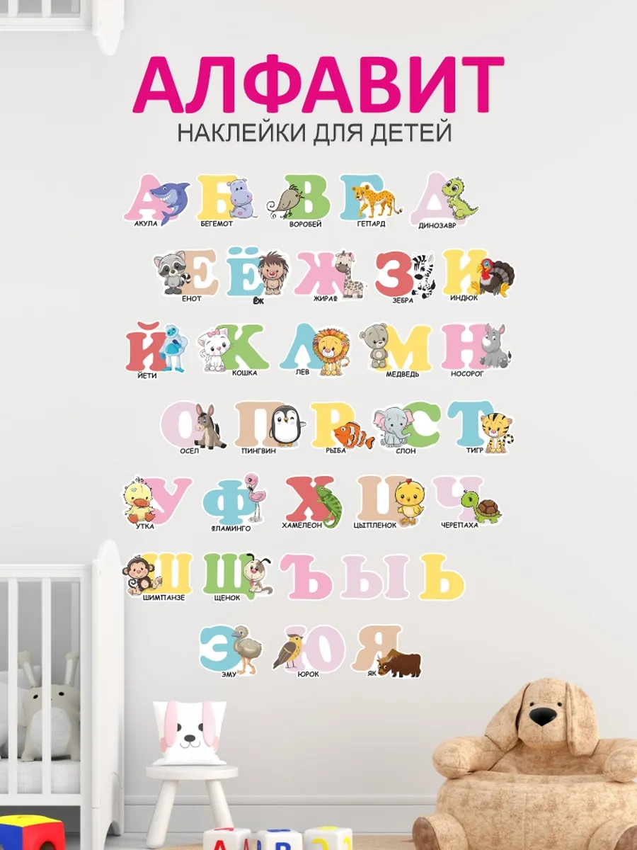 Детские наклейки для интерьера Алфавит русский
