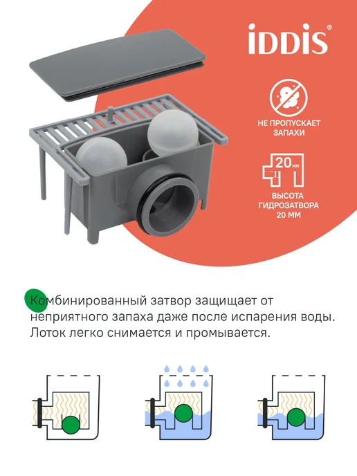 IDDIS Трап для душа горизонтальный выпуск 60 см, серый, фото 7