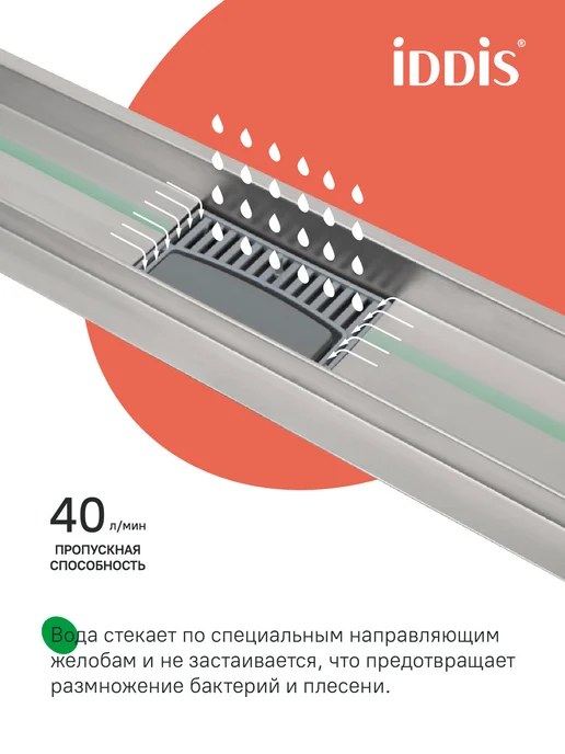 IDDIS Трап для душа горизонтальный выпуск 60 см, серый, фото 8