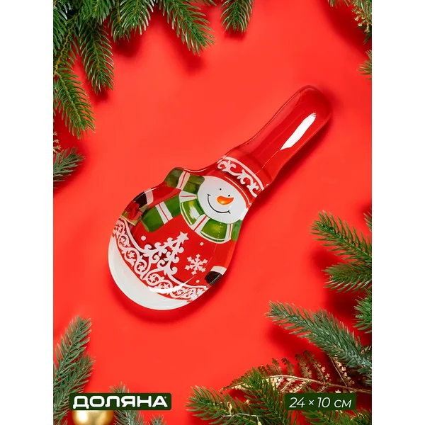 Подставка под ложку на кухню стеклянная "Снеговик"