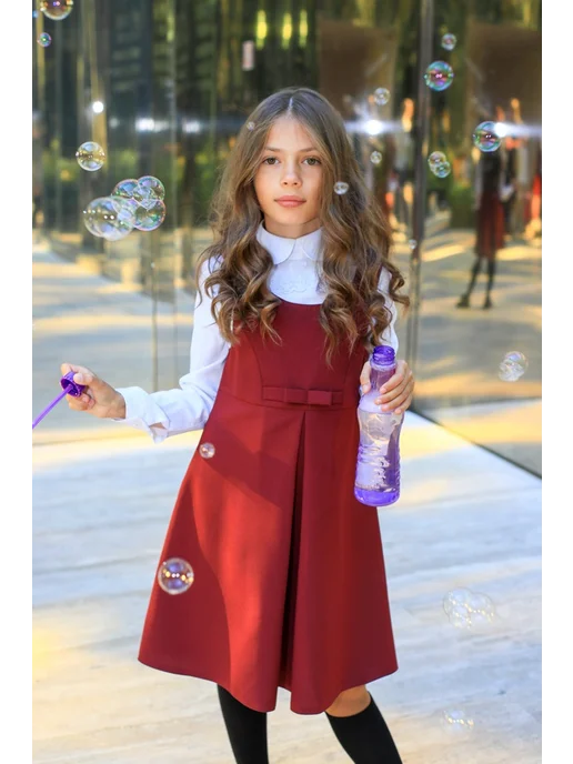 SchoolandStyle Бордовый сарафан школьный, красный, фото 3