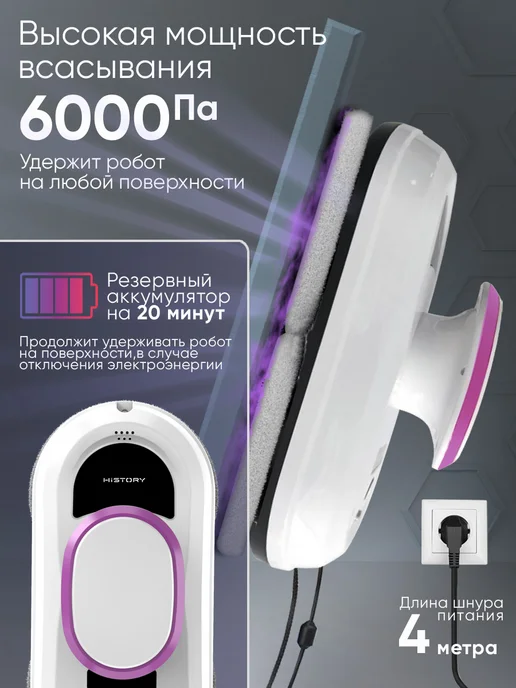 HiSTORY Робот для мытья окон СLW-1000 с 12 салфетками, белый, фото 2