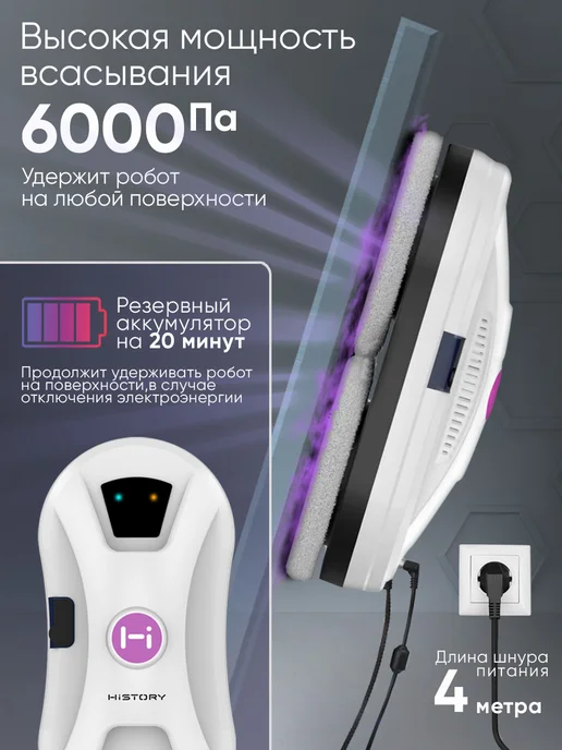 HiSTORY Тонкий робот мойщик окон с распылением CLW-1200, белый, фото 2
