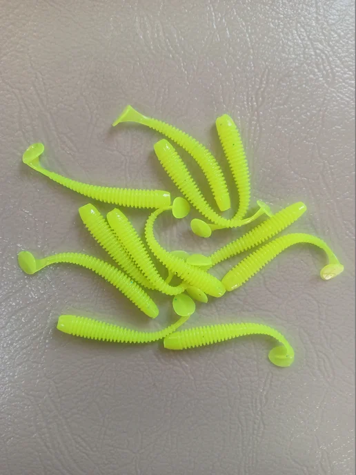 Силиконовая приманка Ribbed Worm 53мм, 12шт уп Лимон, 12 шт, фото 4