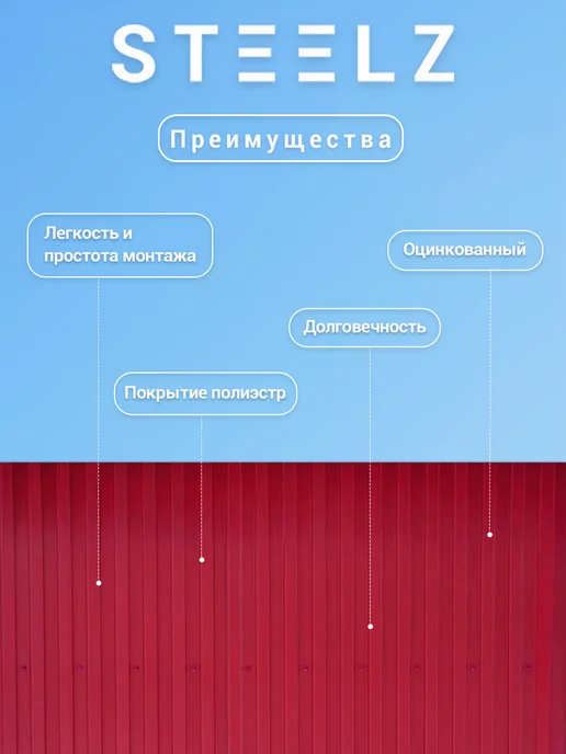 Steelz Профлист С8 2000 х 1200 х 0,35 мм красное вино 3005, 100 ш, 2000x1200, фото 2