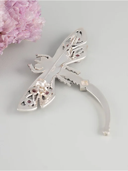 Milana silver Брошь серебро с гранатом, корундом, марказитом, серебристый, фото 2