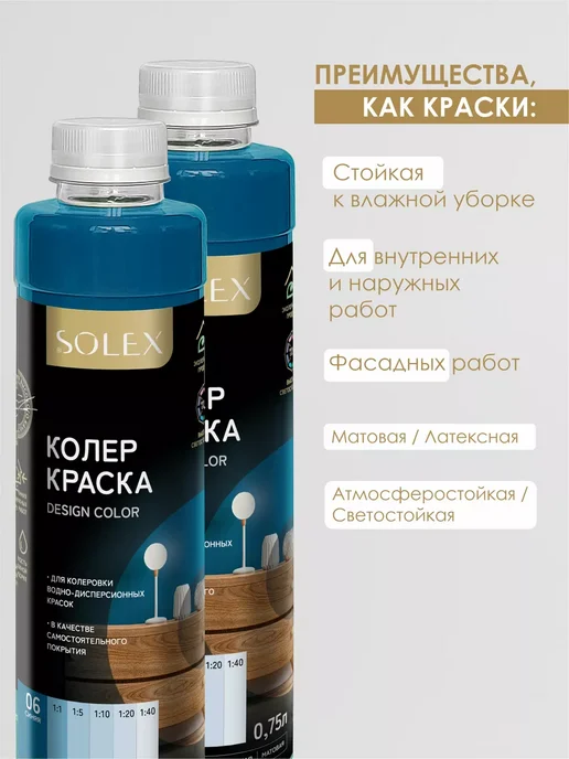 SOLEX Краска колеровочная синяя 0,75л, 750 мл, фото 3