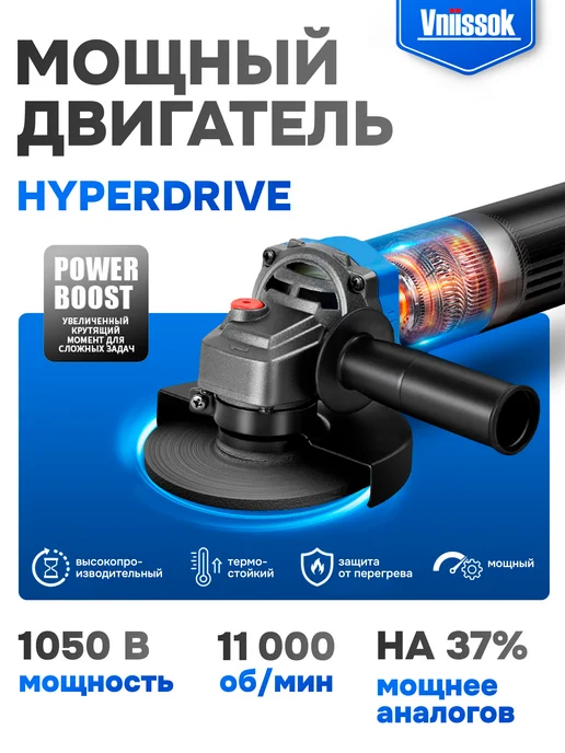 VNIISSOK Болгарка электрическая 125 мм с регулировкой оборотов, синий, фото 3