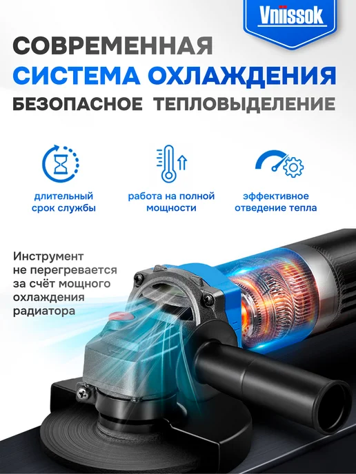 VNIISSOK Болгарка электрическая 125 мм с регулировкой оборотов, синий, фото 5