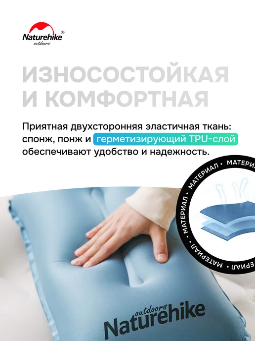Naturehike Подушка самонадувающаяся, туристическая 46х27х9,5 см, голубой, фото 3