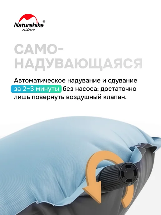 Naturehike Подушка самонадувающаяся, туристическая 46х27х9,5 см, голубой, фото 7