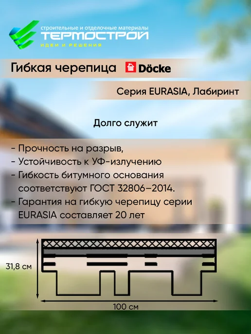 Docke Гибкая черепица, мягкая кровля для крыши дома и беседки, серый, фото 5