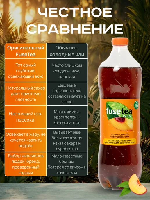 Fusetea Холодный чай Fuse Tea (фьюсти) со вкусом Персик 1,5л, 1,5 л, фото 2