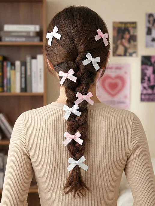 HairBee Белые бантики заколки для волос маленькие школьные, белый, фото 3