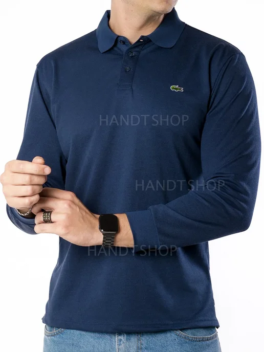 HANDT SHOP Футболка поло с длинными рукавом, синий, фото 3