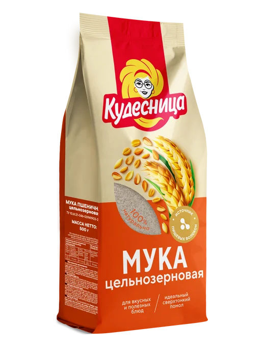 Кудесница Мука пшеничная цельнозерновая 500 гр 2 штуки, 500 г, фото 2