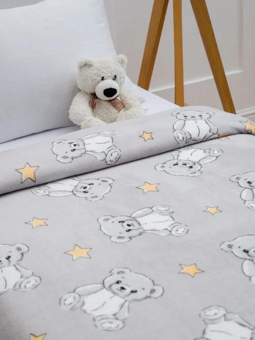 Павлинка Плед 150х200 детский пушистый на кровать на диван Медвежата, 150x200, фото 8
