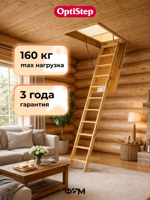 Optistep Чердачная лестница с люком утепленная OLS 70х120х280, бежевый, фото 6
