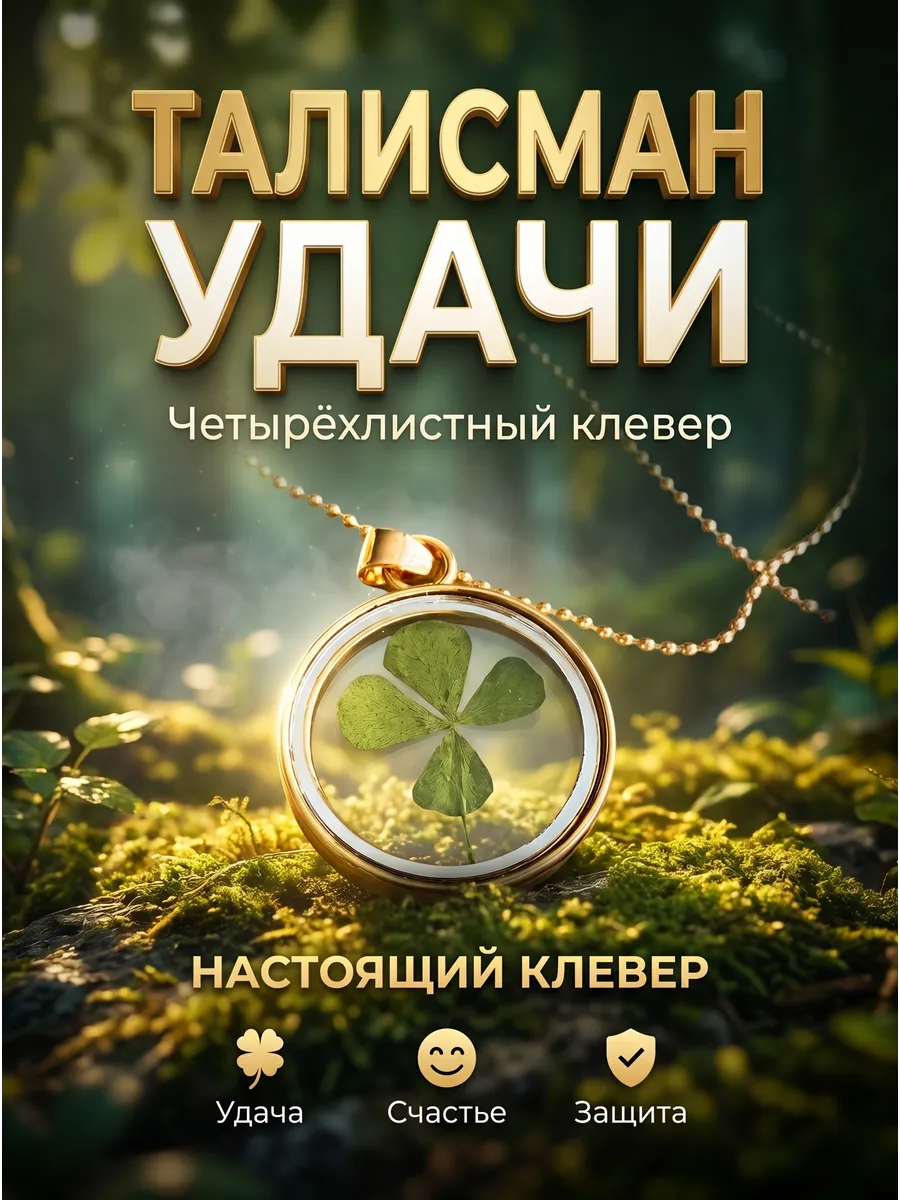 Талисман кулон четырехлистный клевер