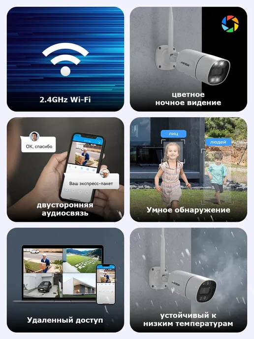 H.VIEW 5МП комплект видеонаблюдения wi-fi 4 камерa уличное Аудио 2T, вариант, фото 3