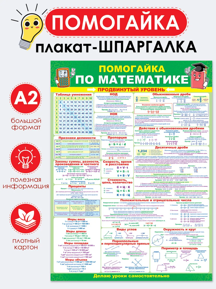 Плакат помогайка по математике. Продвинутый уровень