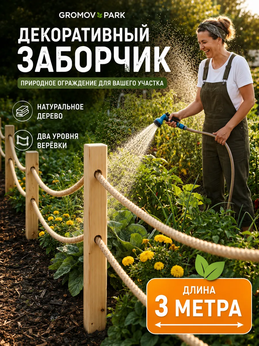 Заборчик декоративный садовый из дерева и веревки