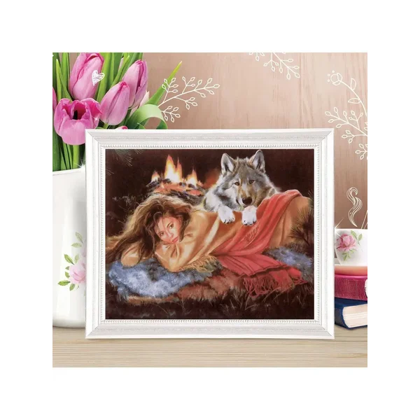 Роспись по холсту "Девушка с волком"по номерам с красками