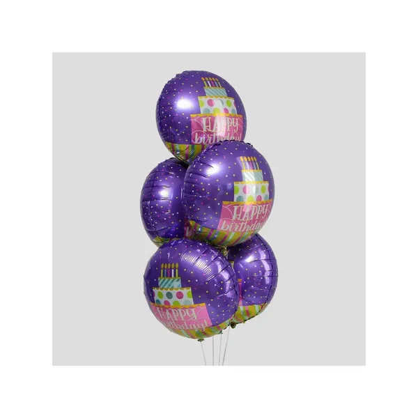 Шар фольгированный 18 "С днём рождения!", торт, набор 5 шт.