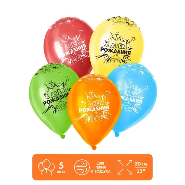 Воздушные шары "С днем рождения" 5 шт