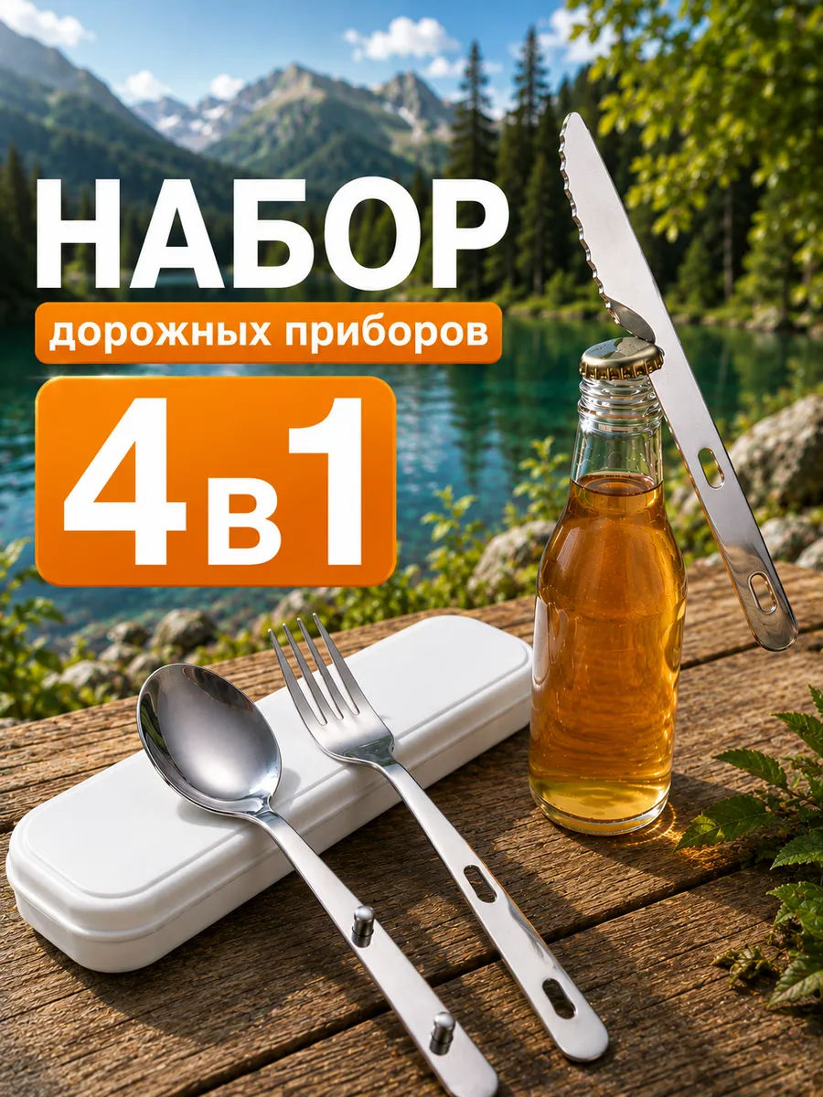 Набор походных приборов в футляре ложка вилка туристическая
